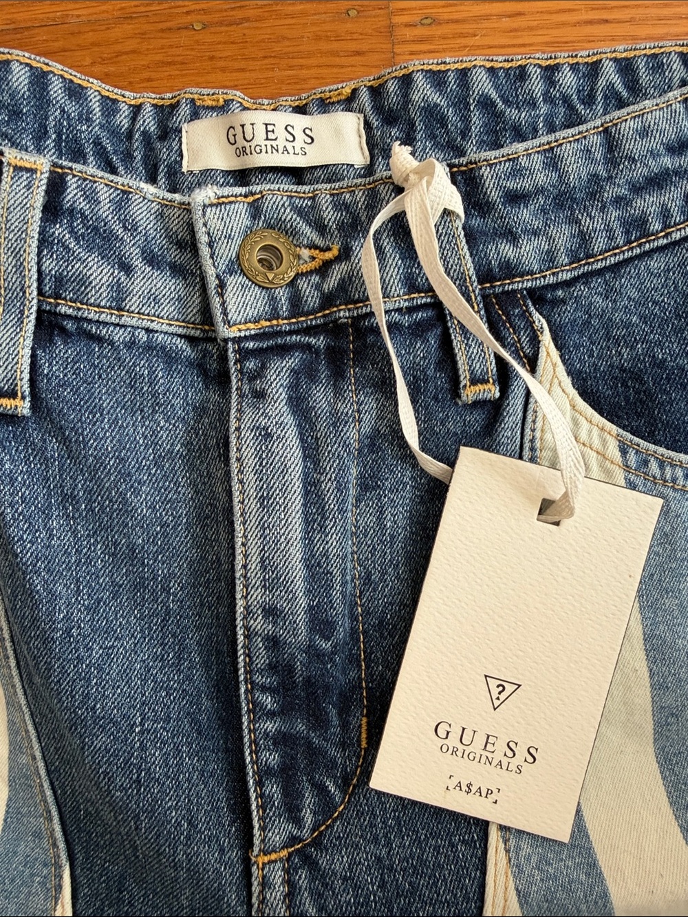 NWT Guess x ASAP Rocky Collab: Vertical Stripe Two-Tone Denim Jeans - Picture 2 of 4
